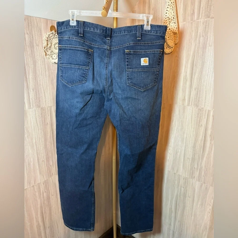 Carhartt Men's Relaxed Fit Seat and Thigh Straight Leg Blue Jeans Rugged Flex